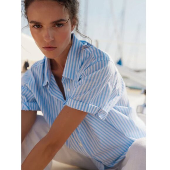 Melissa Nepton Gen blue stripe cotton button down shirt - Picture 2 of 5